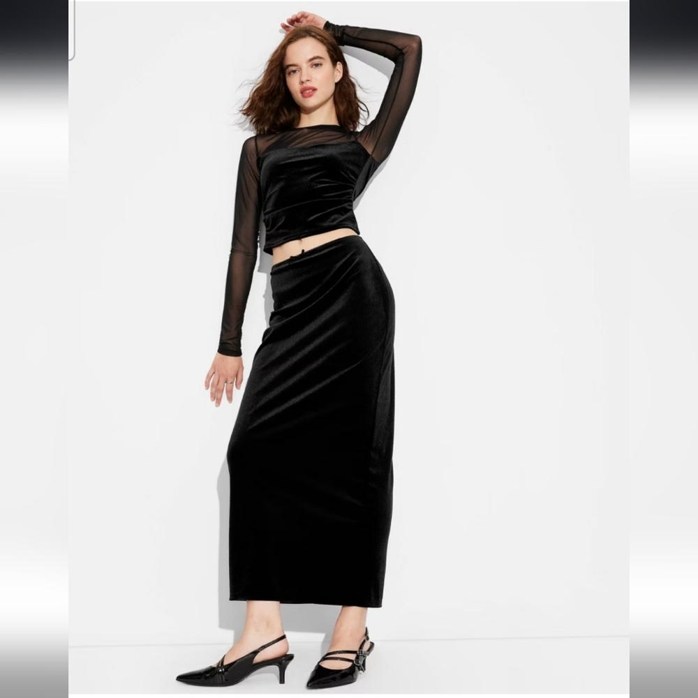 Women's Velour Maxi Skirt - Wild Fable Black XL